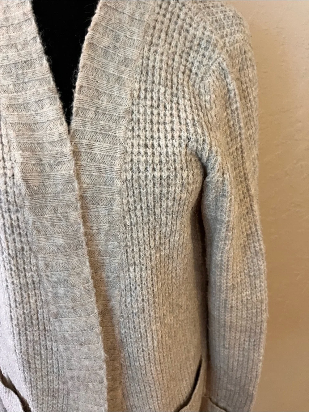 Open-Front Long Cream Knit Cardigan Sweater